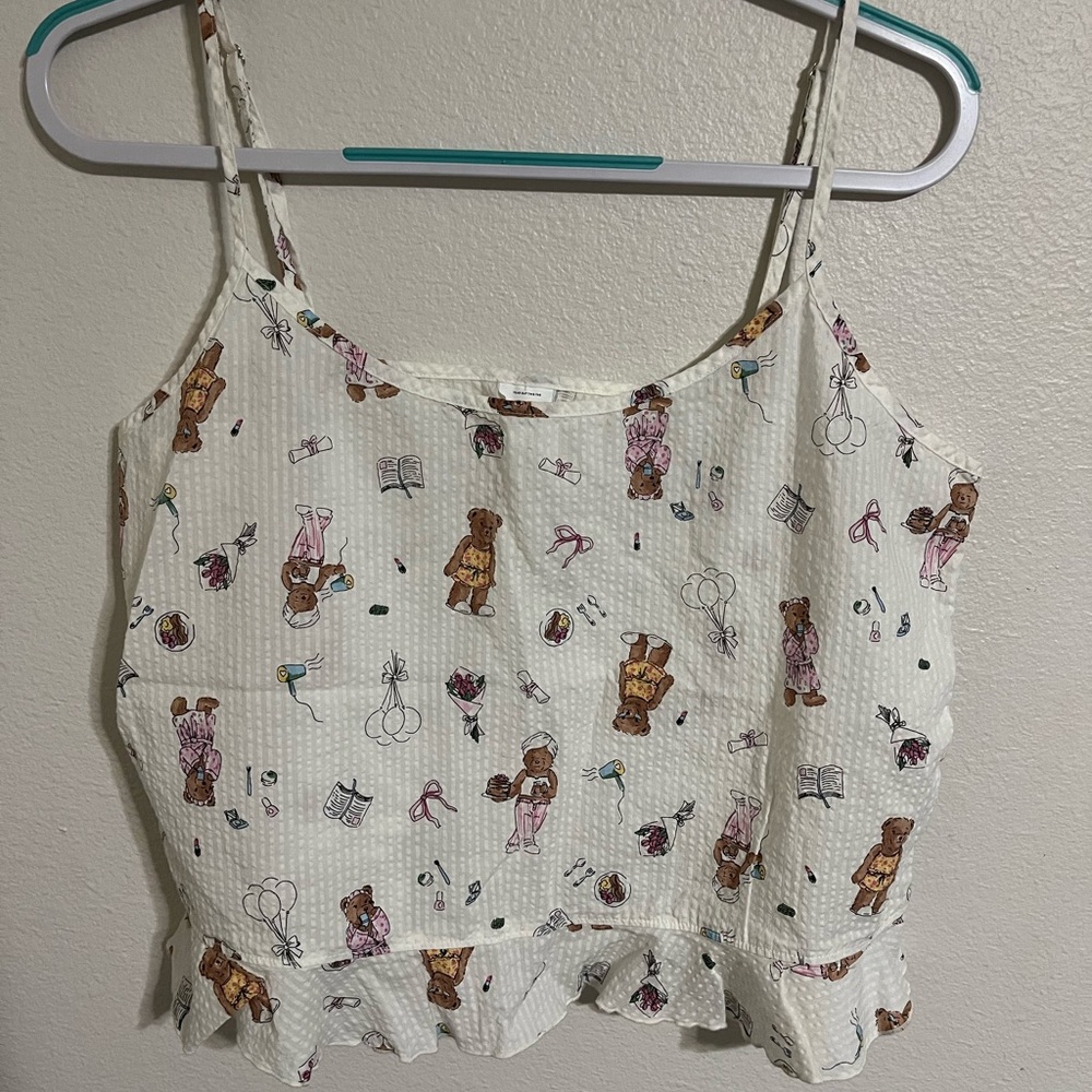 Hollister White Teddy Bear Print Pajama Lounge Top